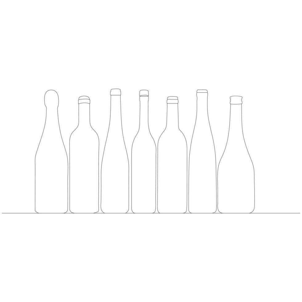 bottle Continuous line drawing. Wine bottle linear icon. One line drawing background. Vector illustration