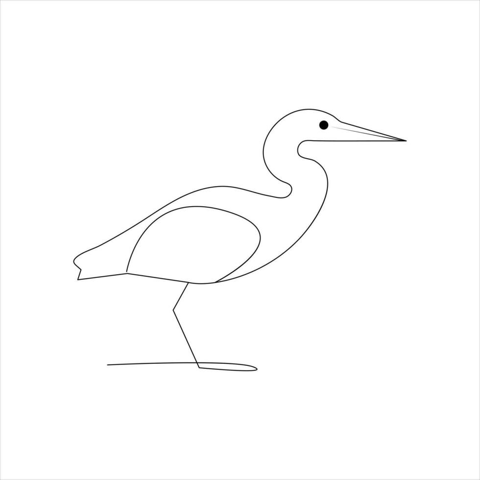 heron bird Single continuous line drawing Stork bird in flight black linear sketch isolated on white background. Vector illustration