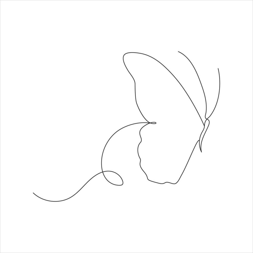 Butterfly continuous One line drawing. Vector illustration of various insect forms in trendy outline style