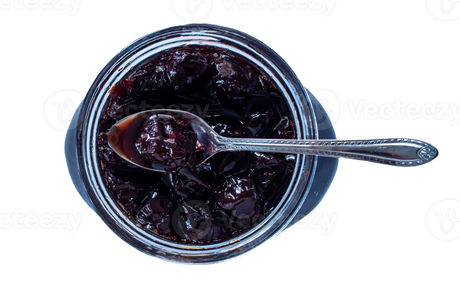 A jar of sour cherry jam on a transparent background png