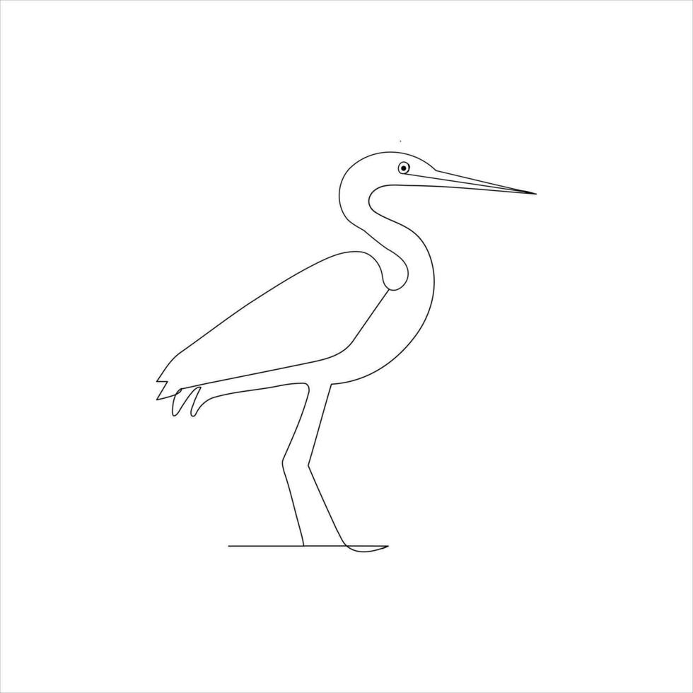heron bird Single continuous line drawing Stork bird in flight black linear sketch isolated on white background. Vector illustration