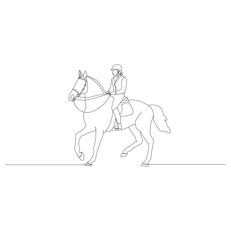 Horse rider in continuous line art drawing. Horse logo. Black and white vector illustration