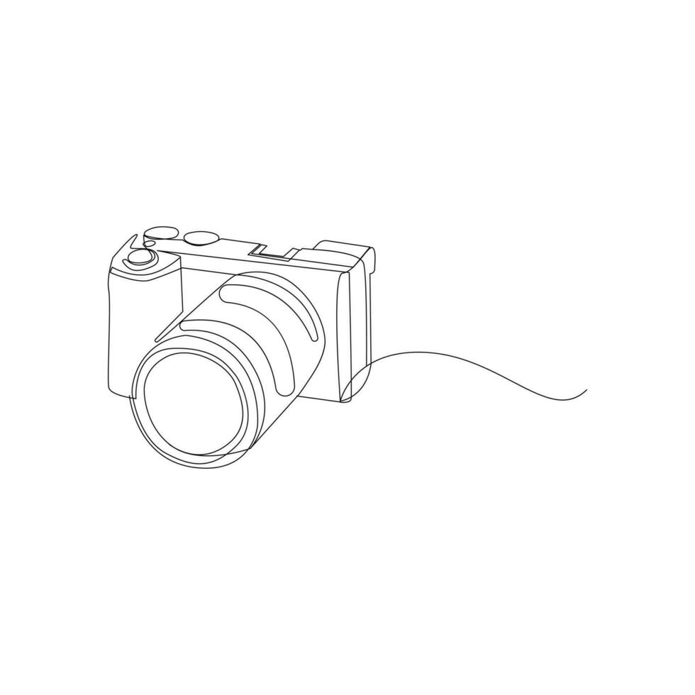 Camera single continuous line drawing. Continuous line draw design graphic vector illustration