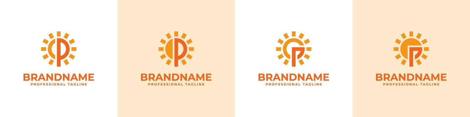 Letter P Sun Logo Set, suitable for business related to solar with P initial vector