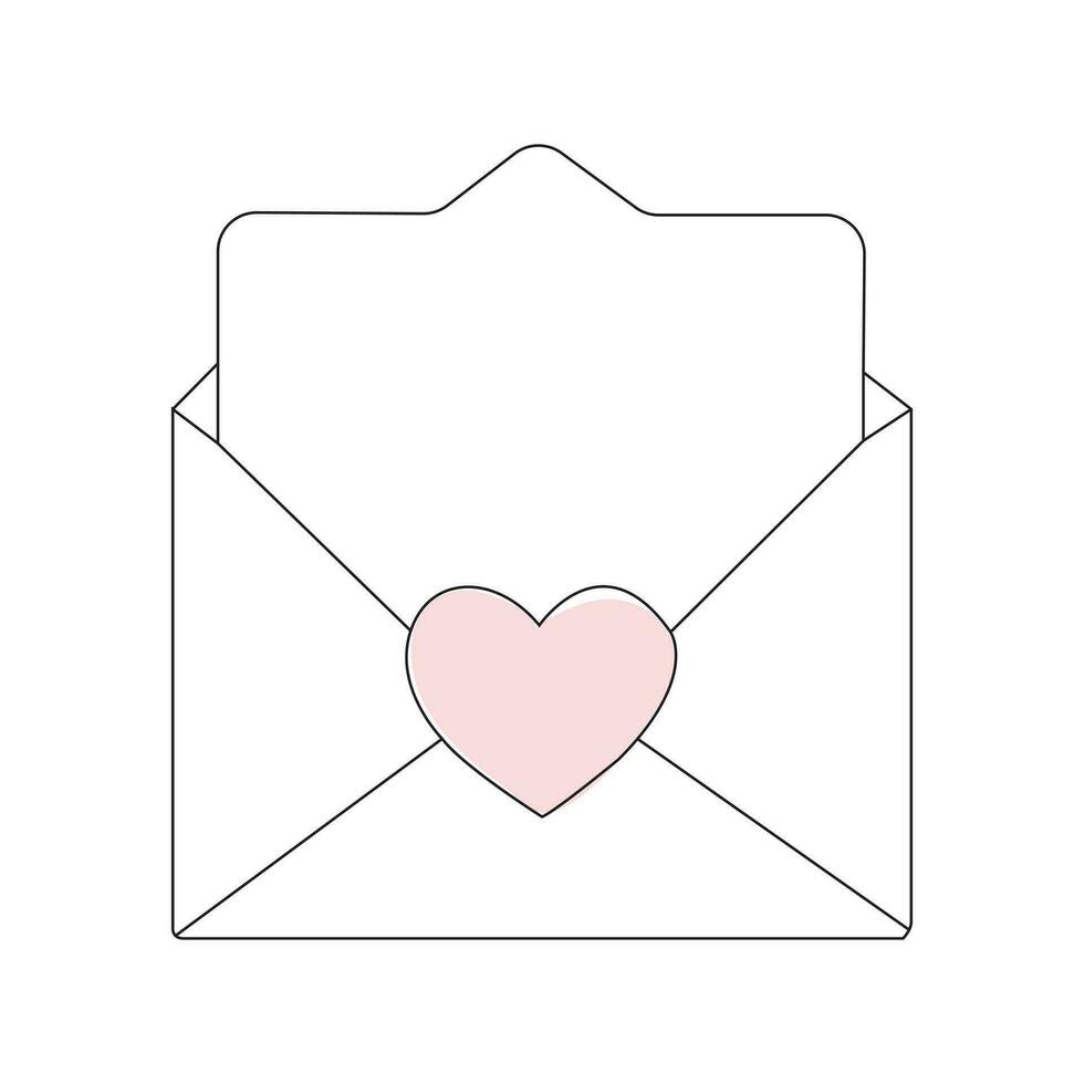 envelope letter continuous One  line drawing. Email message post letter send illustration sketch outline vector