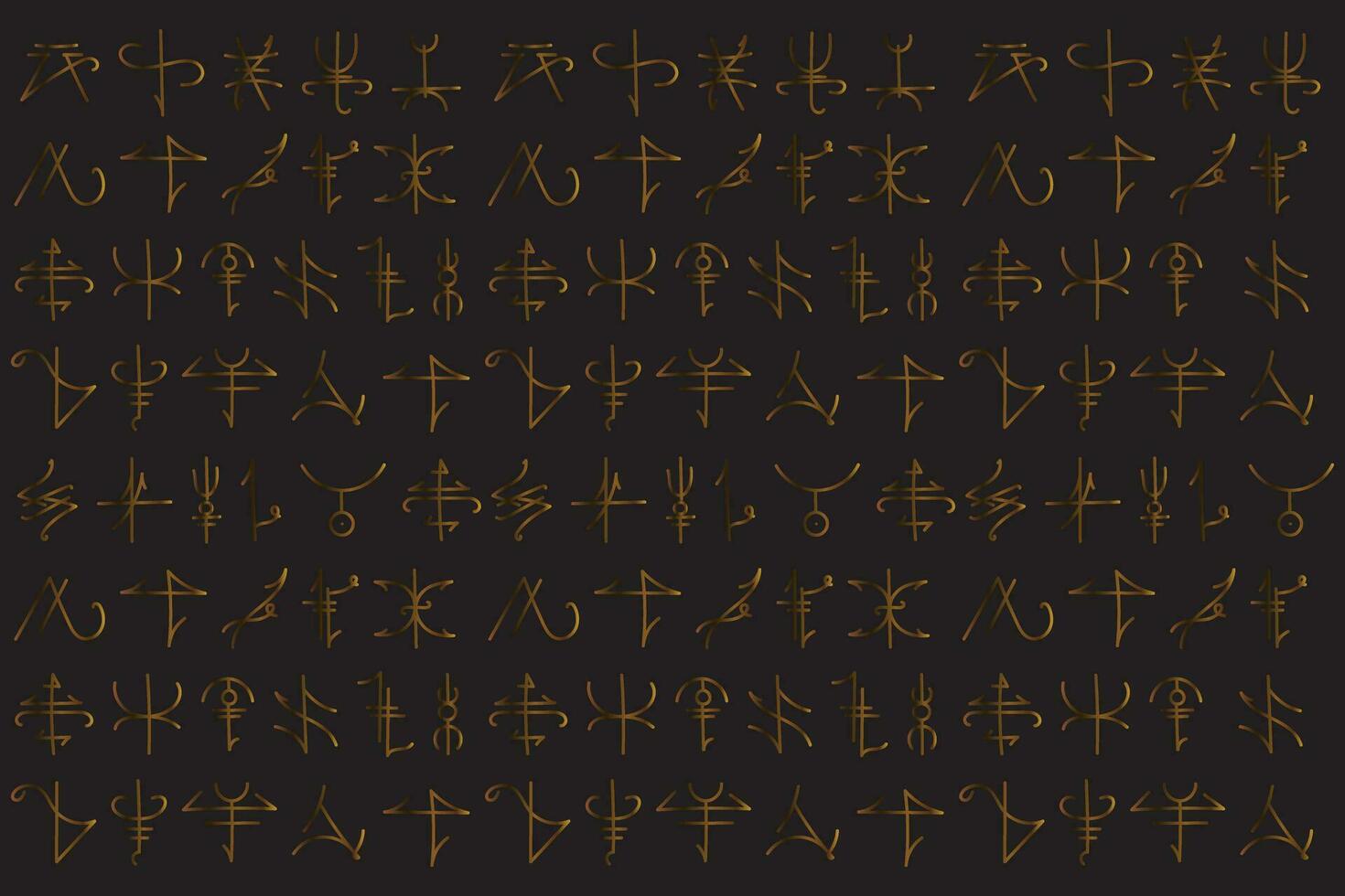 Illustration gradient line of the ancient letters on black background. vector