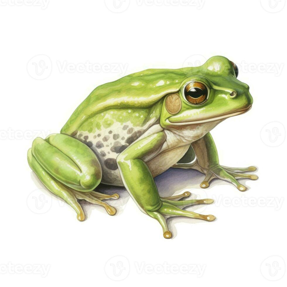 AI generated Watercolor green frog on white background.  AI Generated photo