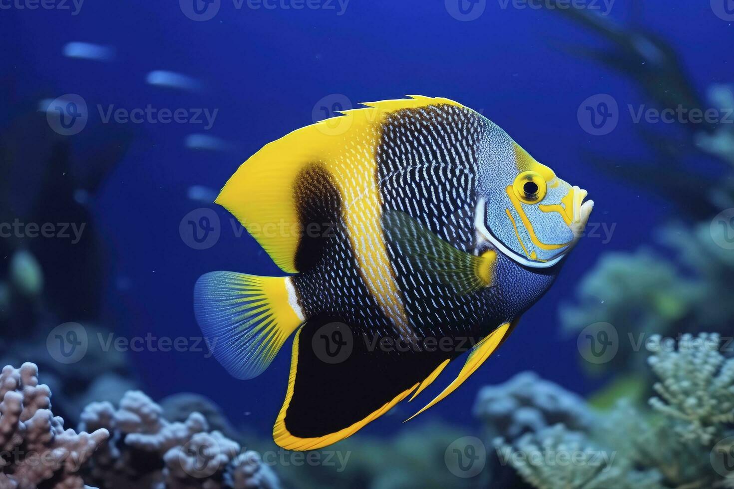 AI generated Beautiful angelfish in the ocean. AI Generated photo