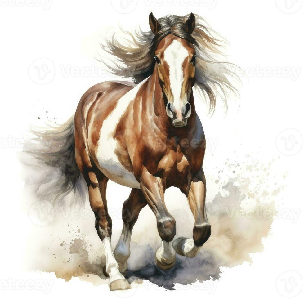 AI generated Horse running in watercolor design. AI Generated photo