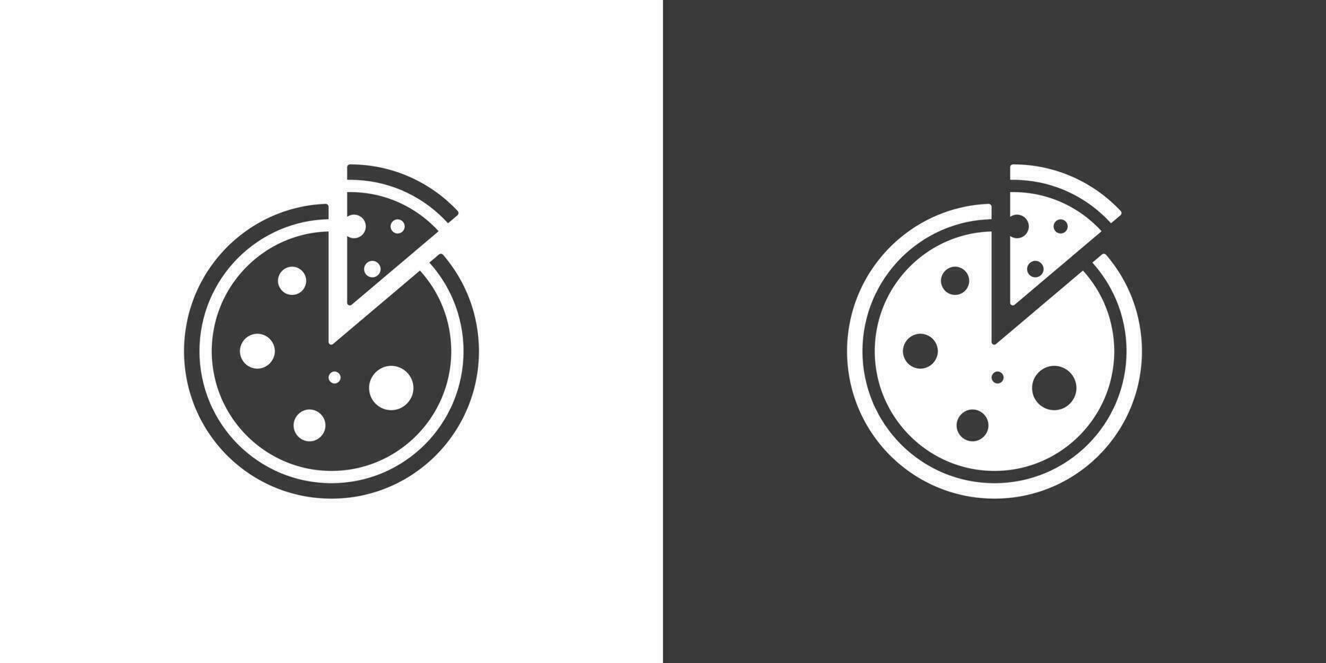 Simple Pizza with a Slice cut Icon. Black Silhouette on White Background and Inverted White on Black. Vector Design for a Clean Aesthetic. Pizza icon simplistic Illustration in Minimalist Style