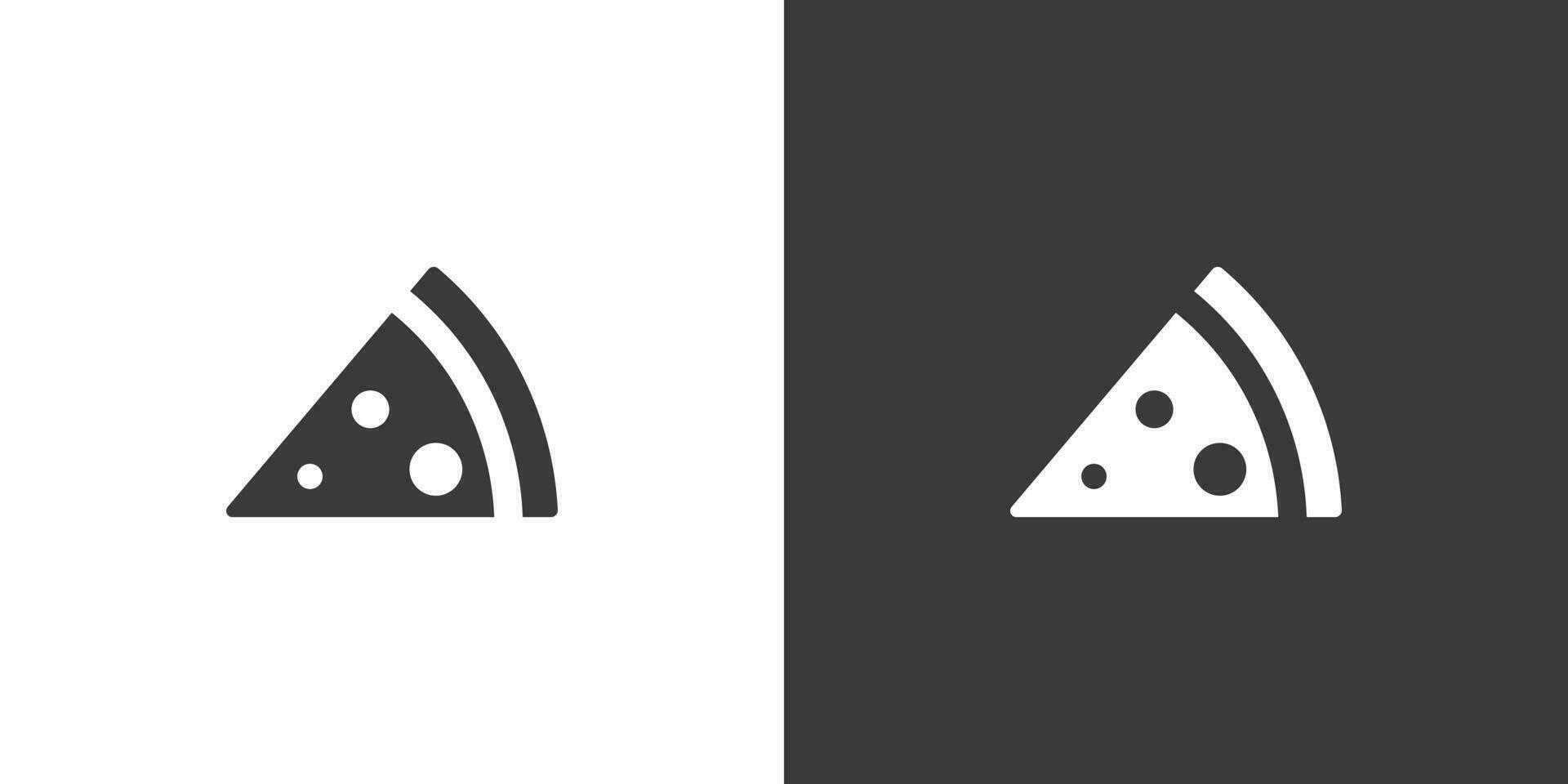 Minimalist Pizza Slice Icon. Black Silhouette on White Background and Inverted White on Black. Vector Design for a Clean Aesthetic. Pizza icon simplistic Illustration in Minimalist Style