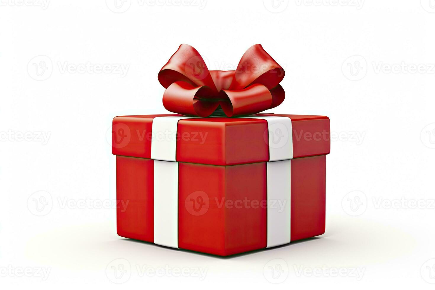 AI generated Gift box with red ribbon isolated on white background. AI Generated photo