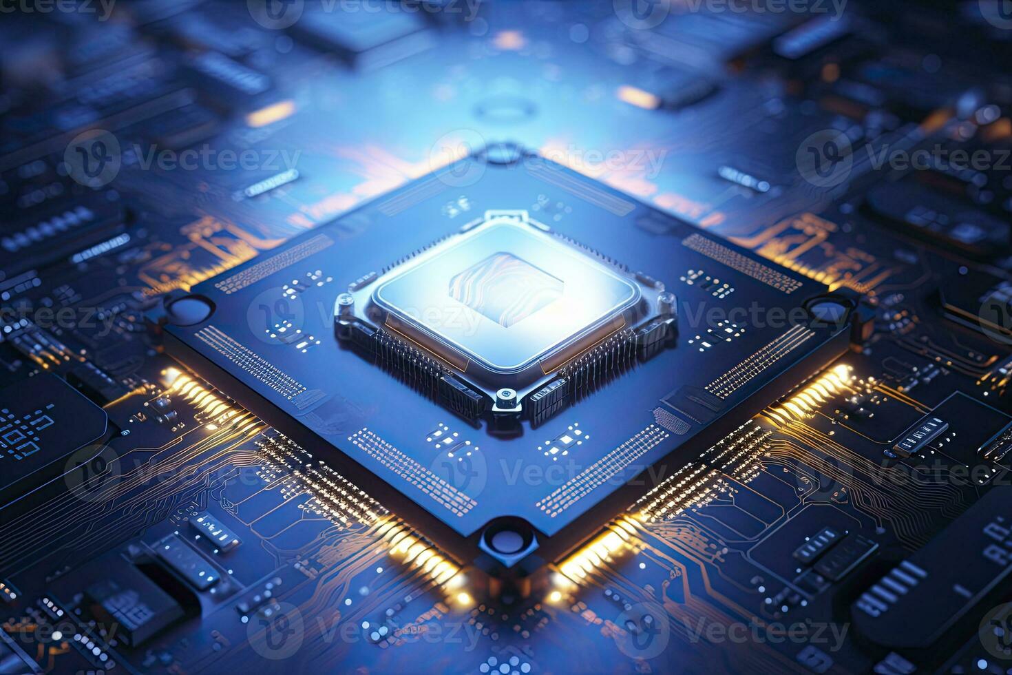 AI generated Futuristic central processor unit. Powerful Quantum CPU motherboard. AI Generated photo