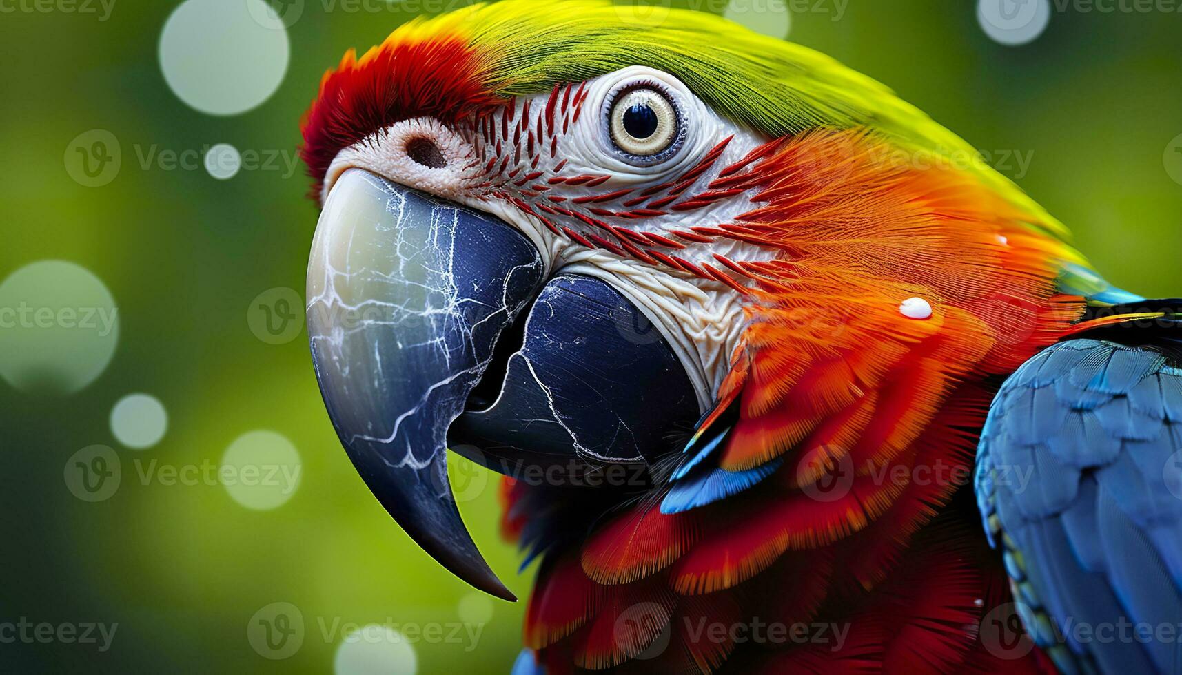 AI generated Tropical macaw perched, vibrant feathers in focus. Generative AI photo