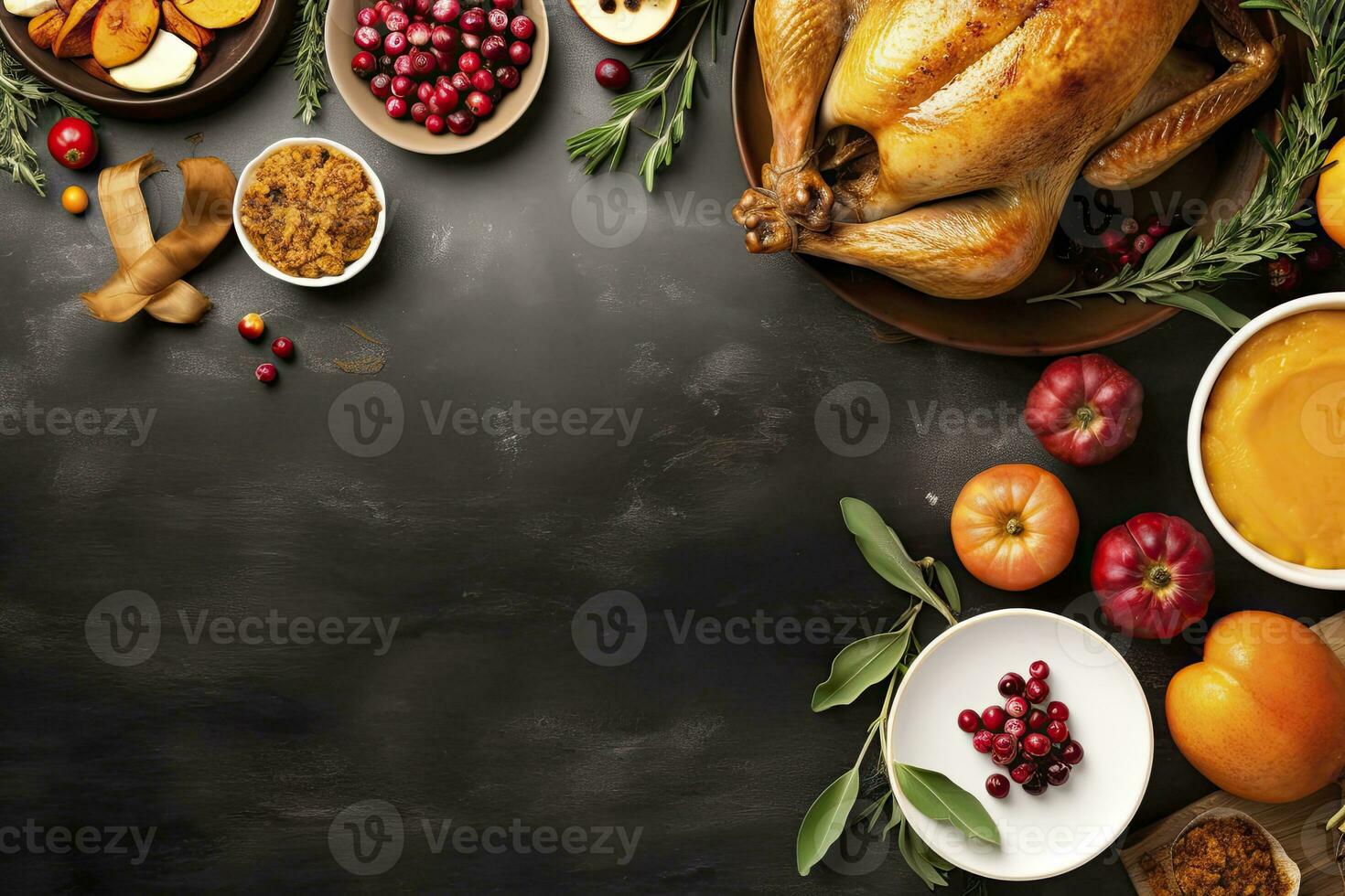 AI generated Thanksgiving traditional festive food background. AI Generated photo