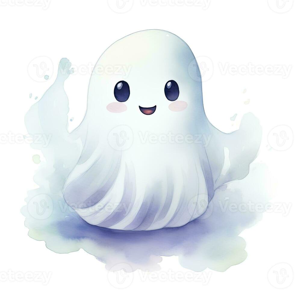 AI generated The watercolor cute ghost on white background. AI Generated photo