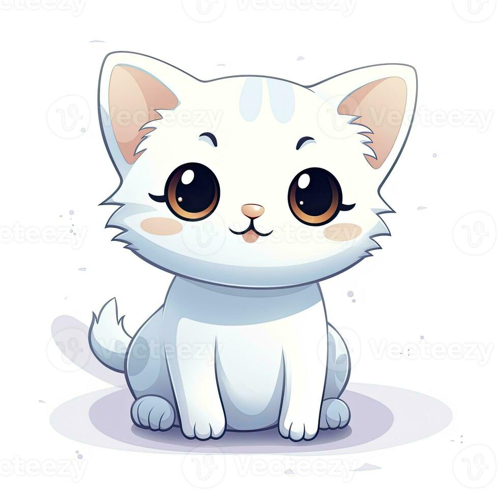 AI generated Cute Kawaii cat clipart icon white background. AI Generated photo