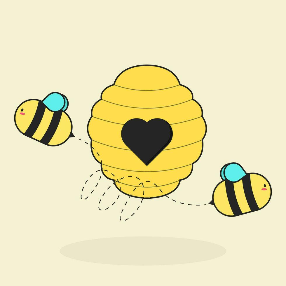 vector cartoon cute bees and honeycomb