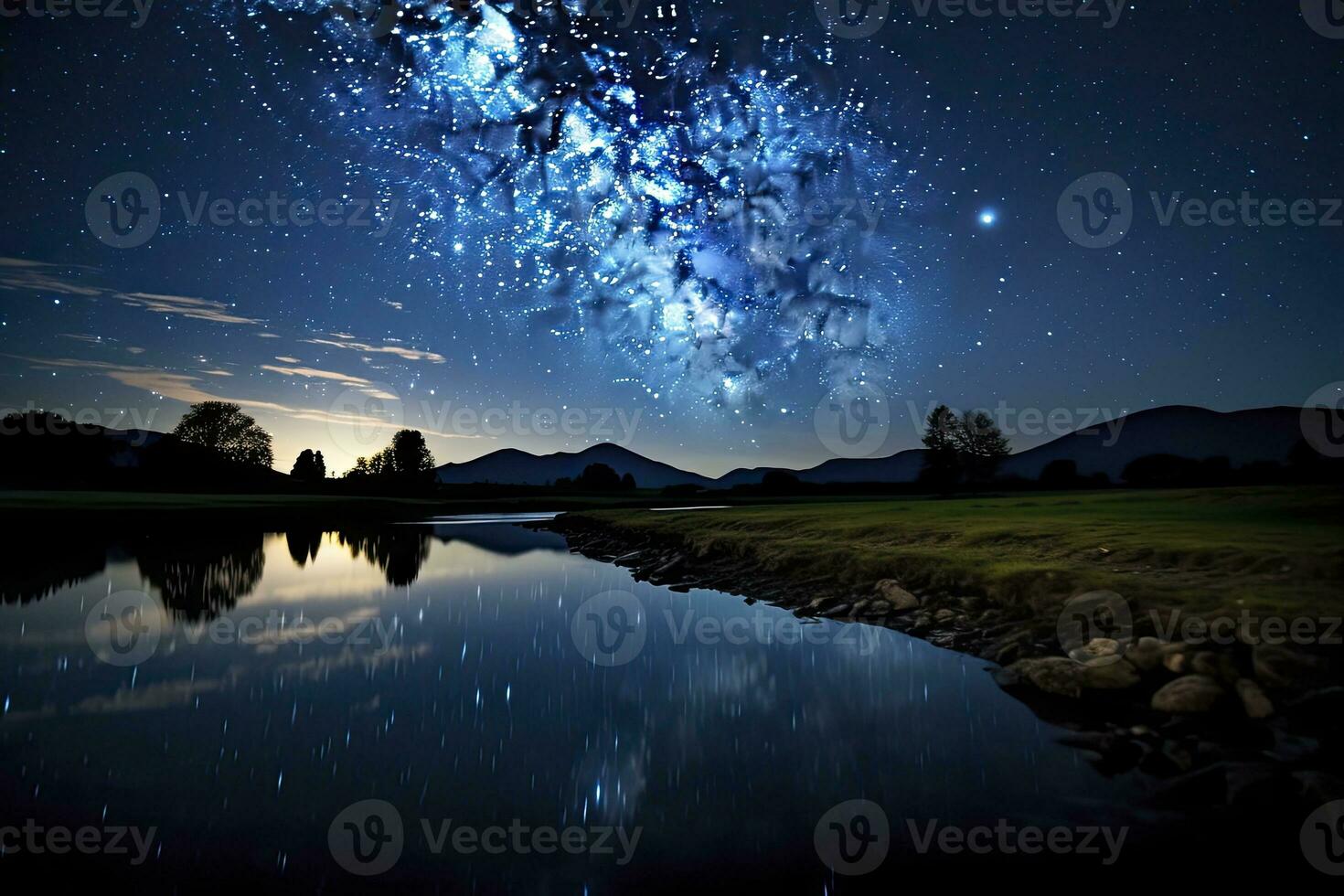 AI generated Milky Way Reflected on Lake. AI Generated photo