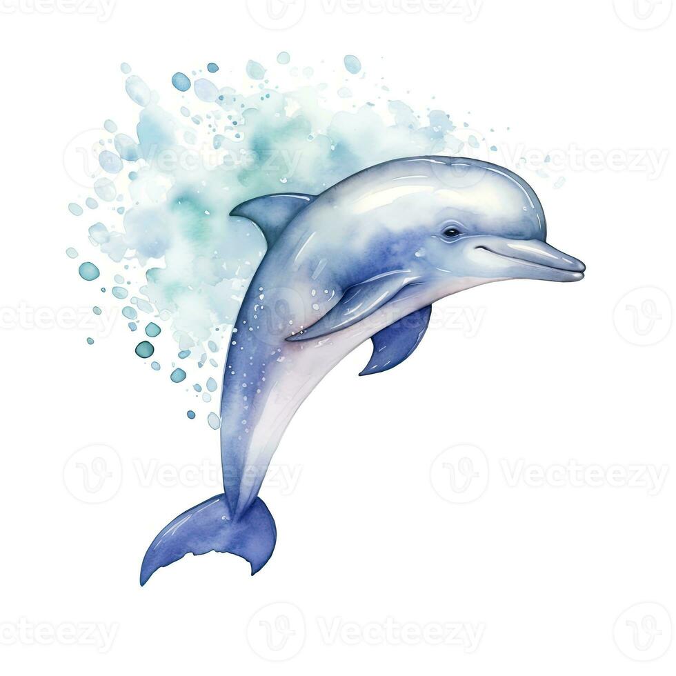 AI generated Watercolor fantasy Baby Dolphin clip art isolated white background. AI Generated photo