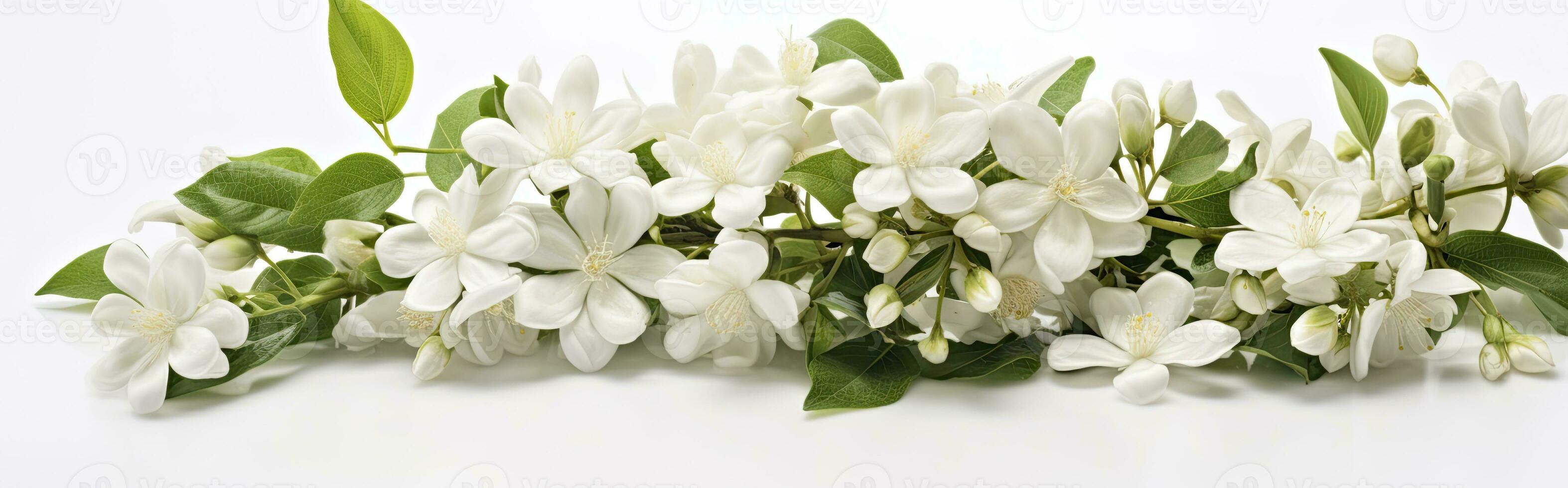 AI generated Jasmine flowers on white surface. AI Generated photo