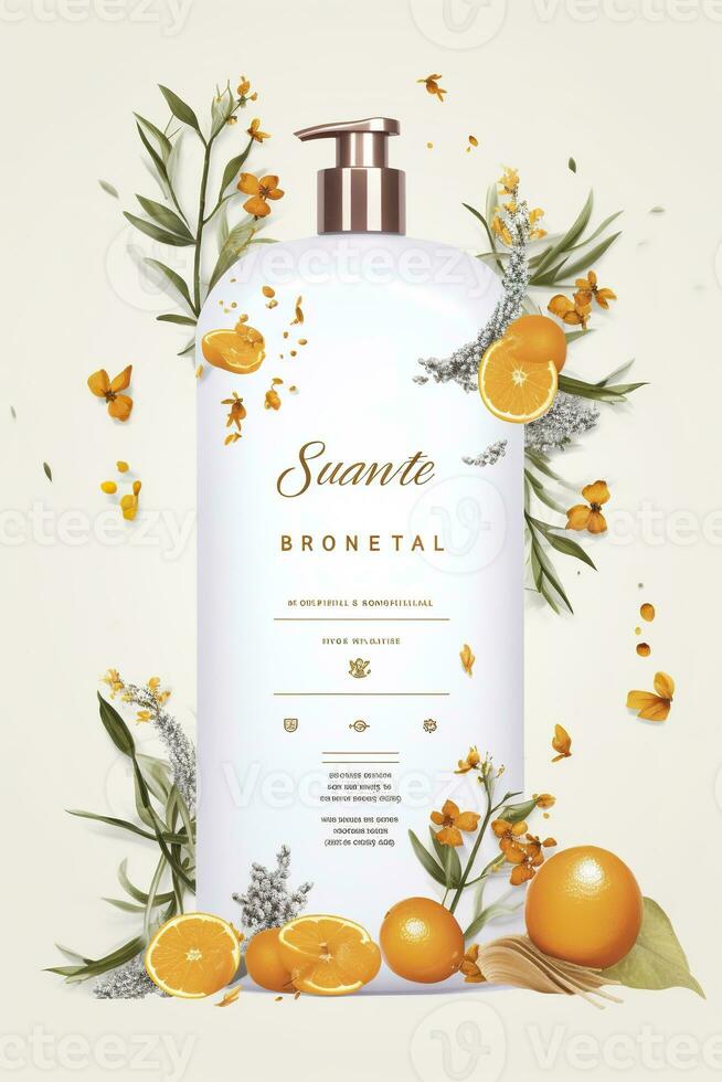 AI generated Beautiful flyer to present a store that sells products, body care, soap, cream, oil. Generative AI photo