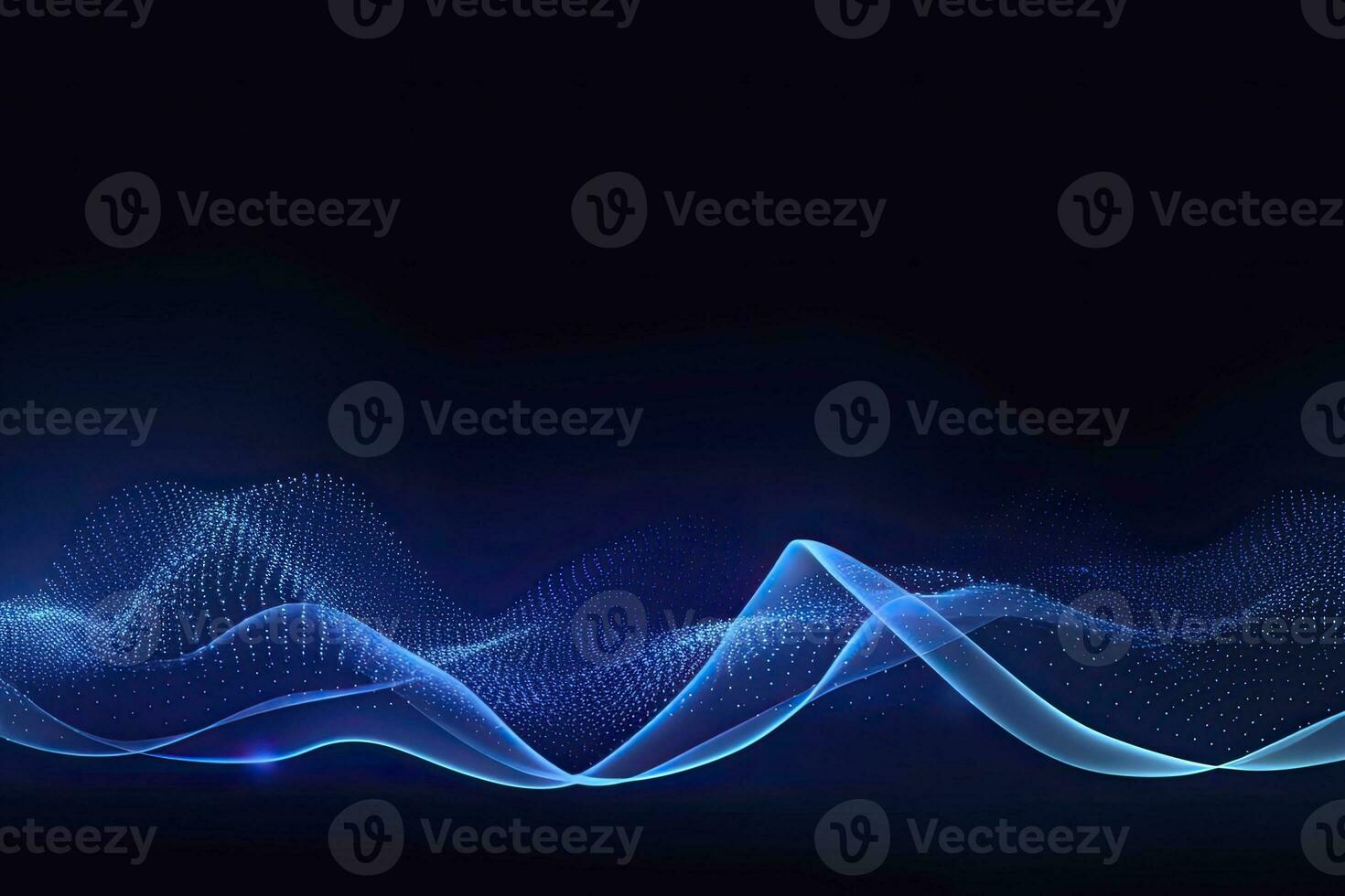 AI generated Dynamic blue particle wave. Abstract sound visualization. Digital structure of the wave flow of luminous particles. AI Generated. photo