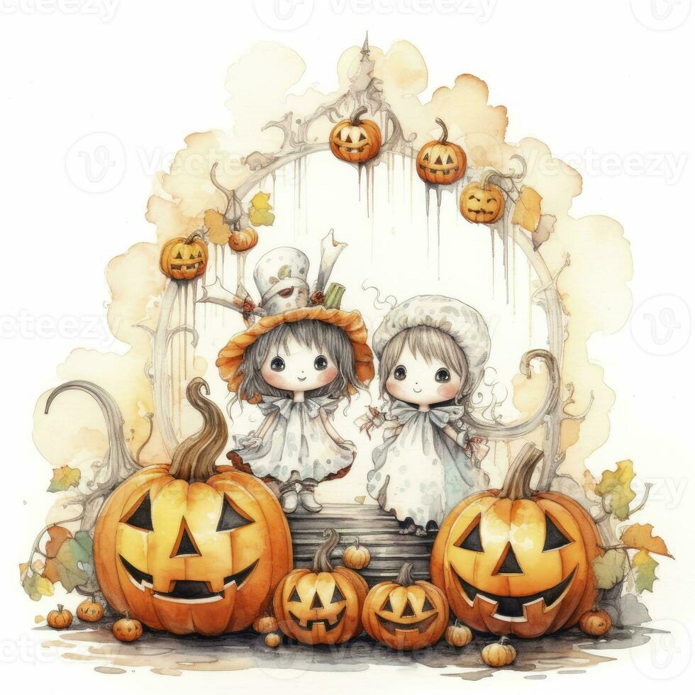 AI generated Watercolor Halloween illustration on white background. AI Generated photo