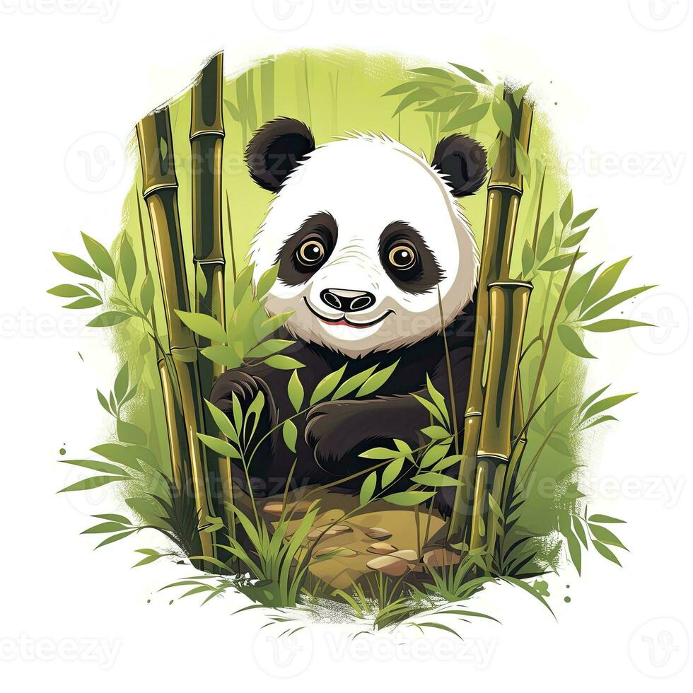 ai generado linda panda en el medio de un bambú bosque. camiseta diseño. ai generado foto