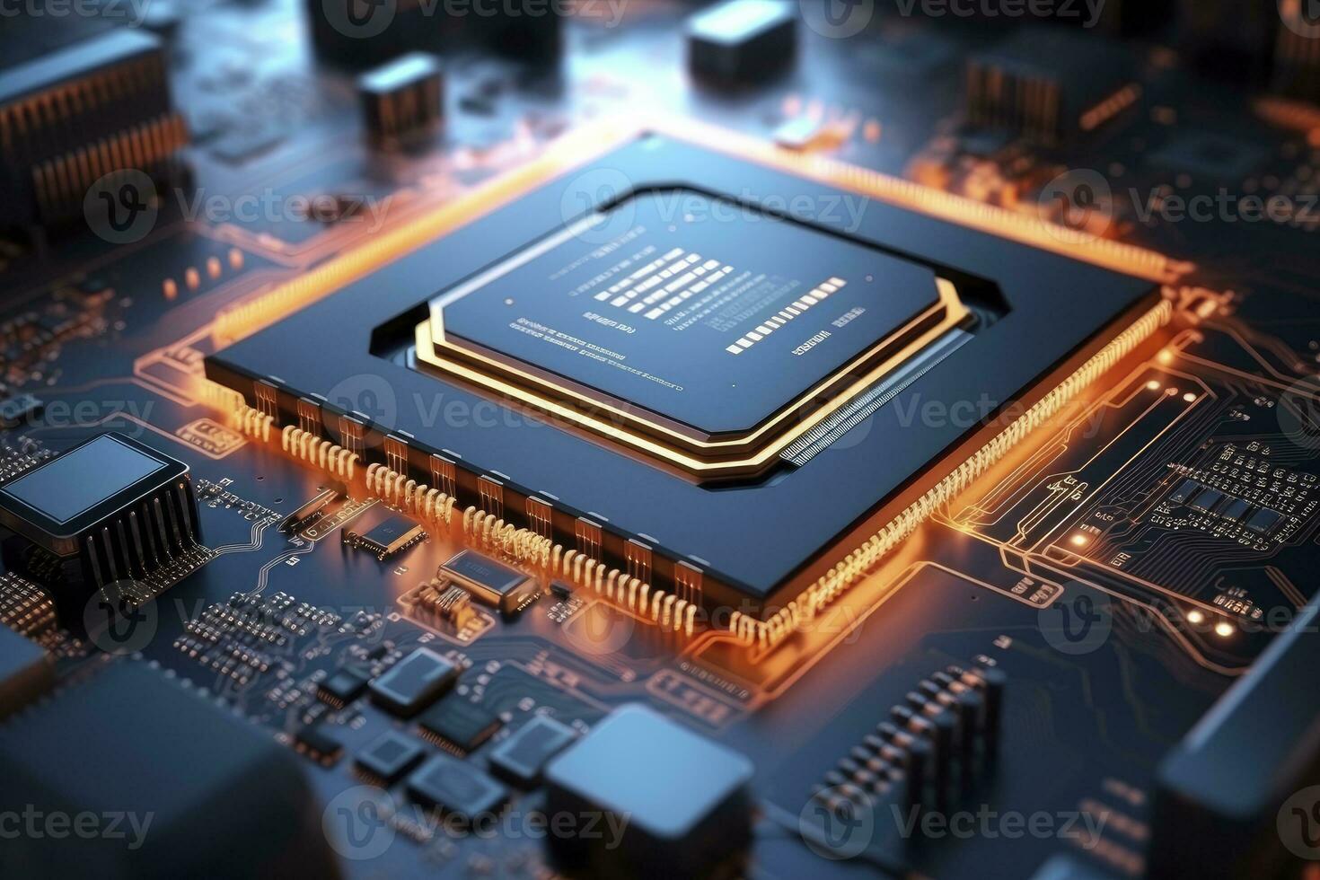 AI generated Futuristic central processor unit. Powerful Quantum CPU motherboard. AI Generated photo