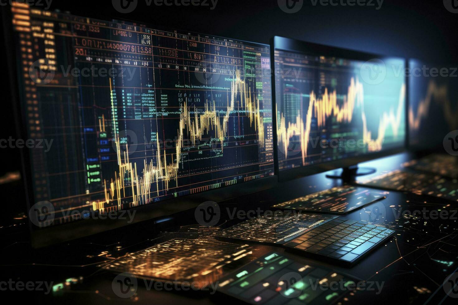 AI generated Digitally Generated Currency and Exchange Stock Chart for Finance and Economy Based Computer Software and Coding Display. AI Generated photo