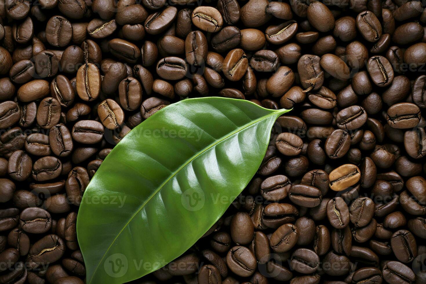 AI generated Green leaves with coffee beans as background. AI Generated photo