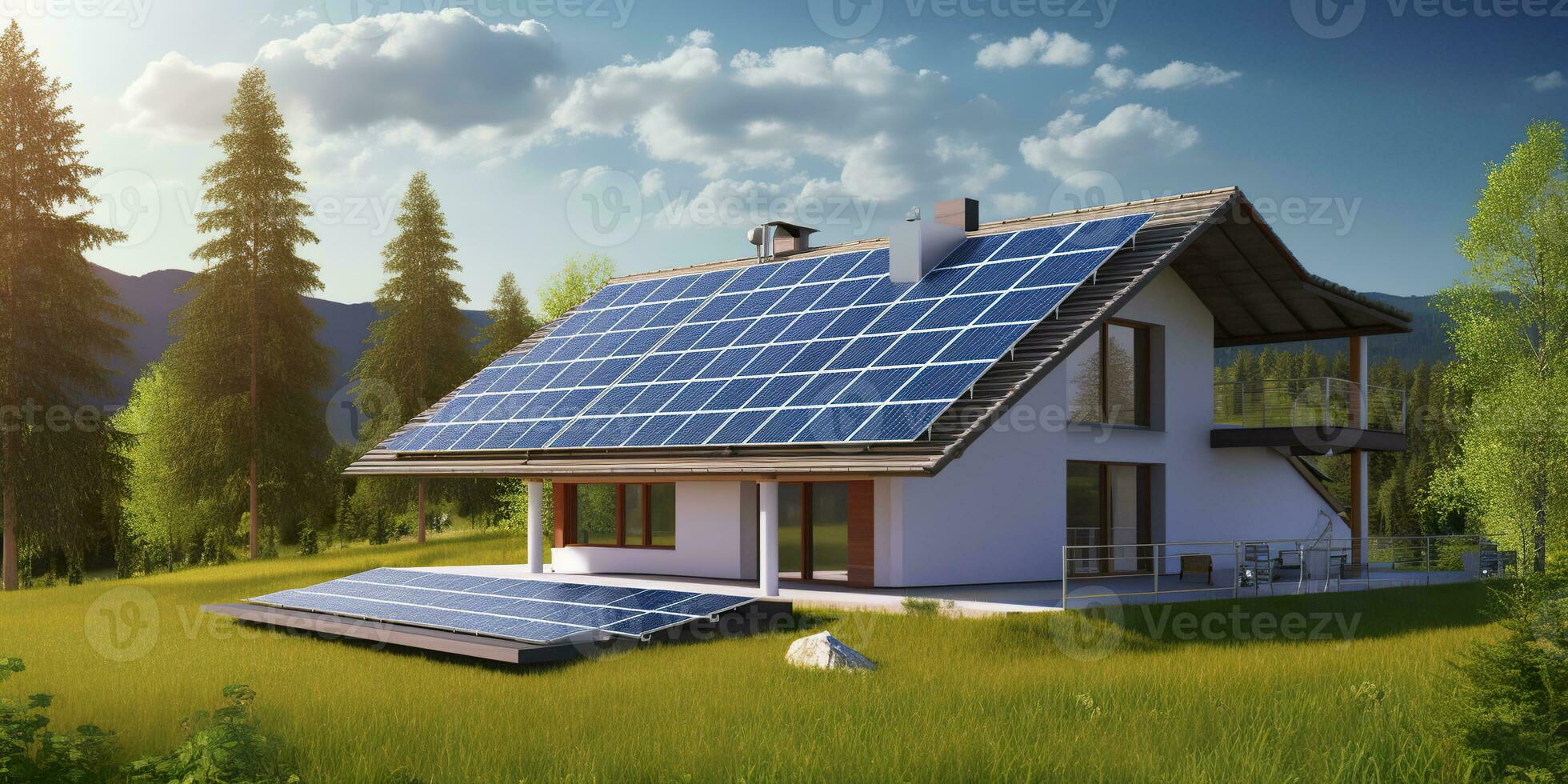 ai generado fotovoltaica solar paneles sostenible energía. un mini poder planta para un hogar. generativo ai foto