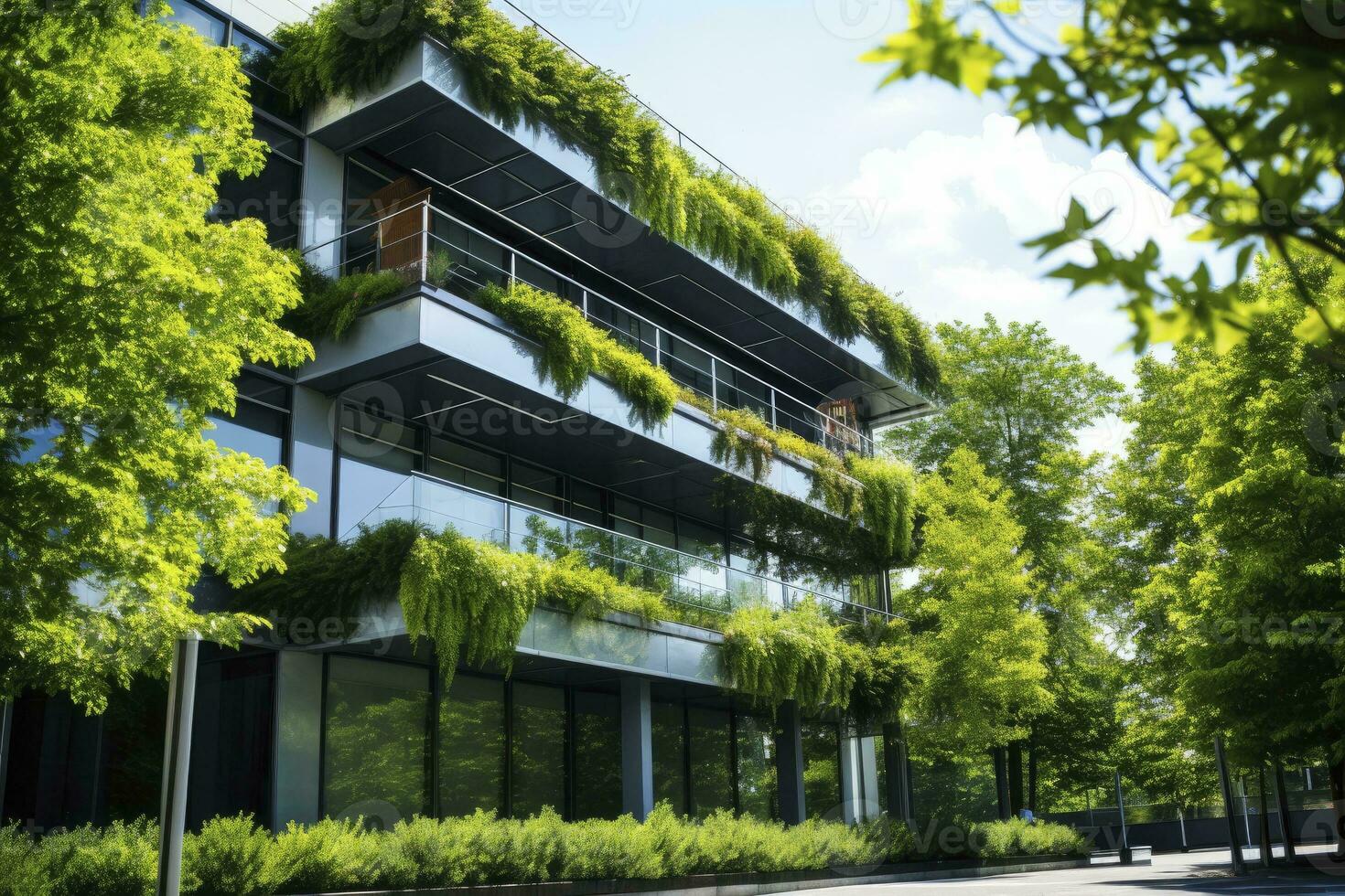 AI generated Office building with green environment. AI Generated photo