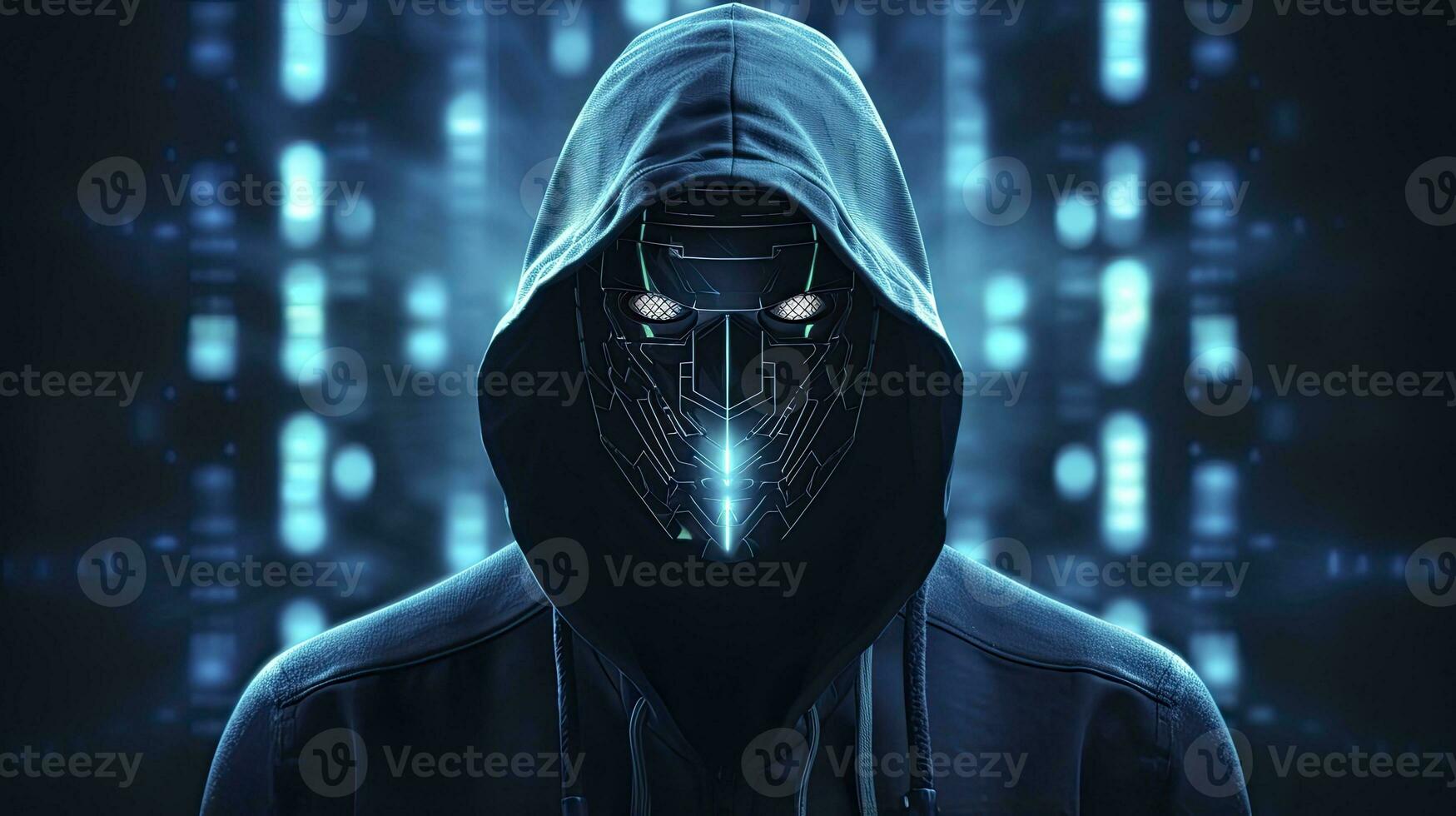 AI generated Binary Intrigue. Anonymous robotic hacker. Concept of hacking. AI Generated photo