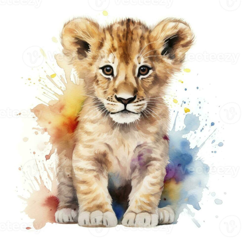 AI generated Watercolor Baby Lion. AI Generated photo