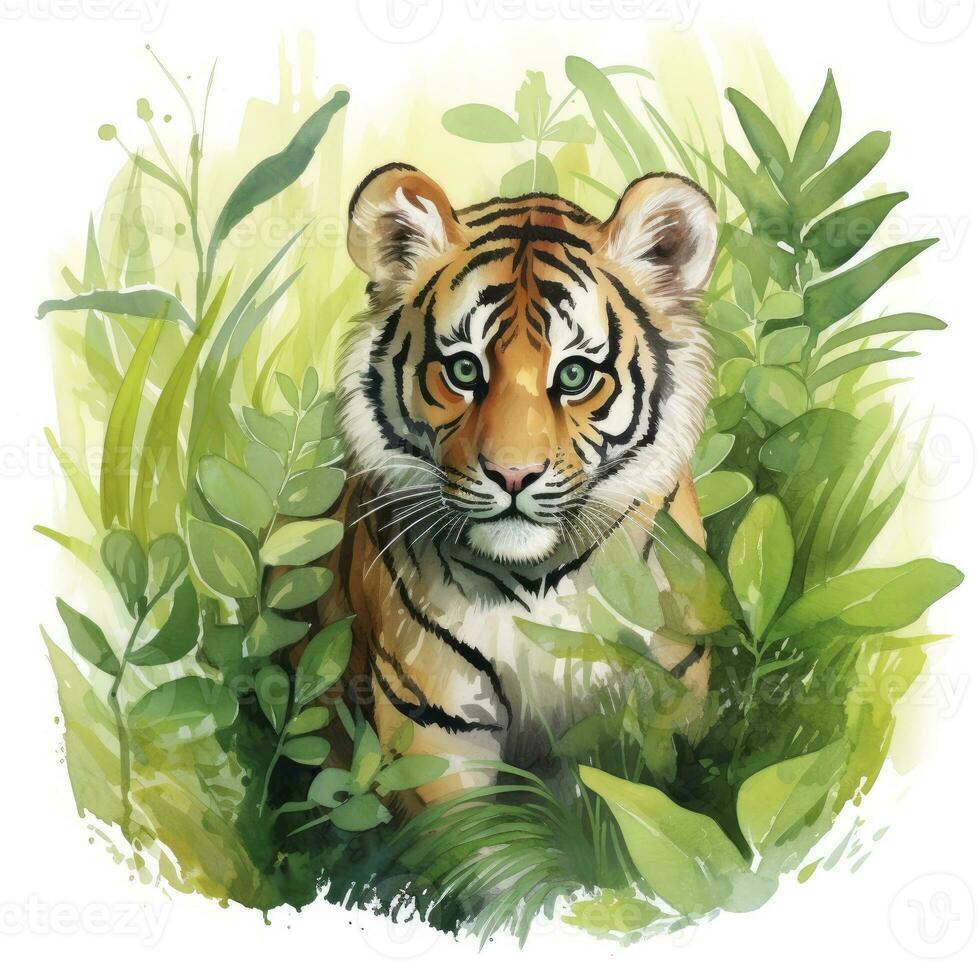 AI generated Watercolor Tiger for kids. AI Generated photo