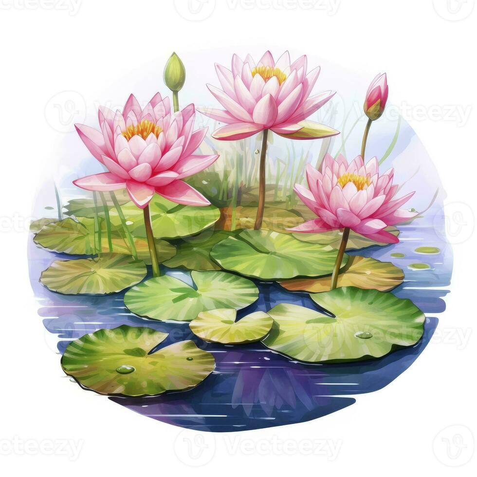 AI generated Water Lily in Pond. Watercolor design. AI Generated photo