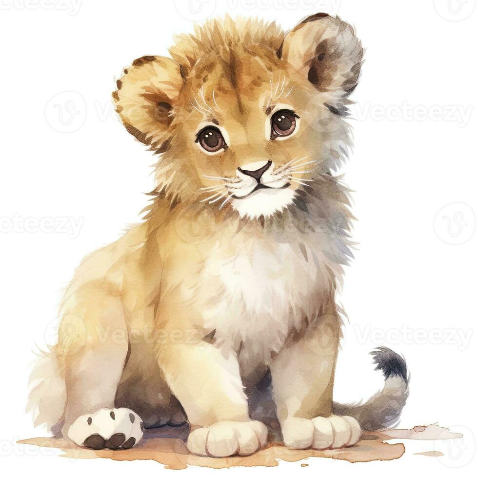 AI generated Watercolor Baby Lion. AI Generated photo