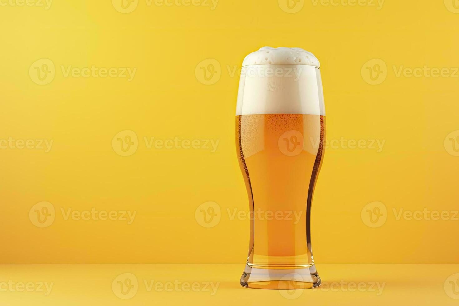 AI generated Beer glass with full beer isolated with a yellow background. AI Generated photo