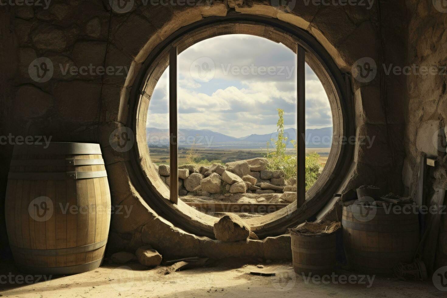 AI generated Barrel in an ancient castle beside the window. AI Generated photo