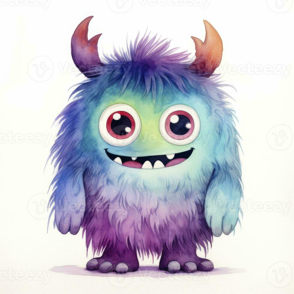 AI generated Watercolor cute monster on white background. AI Generated photo