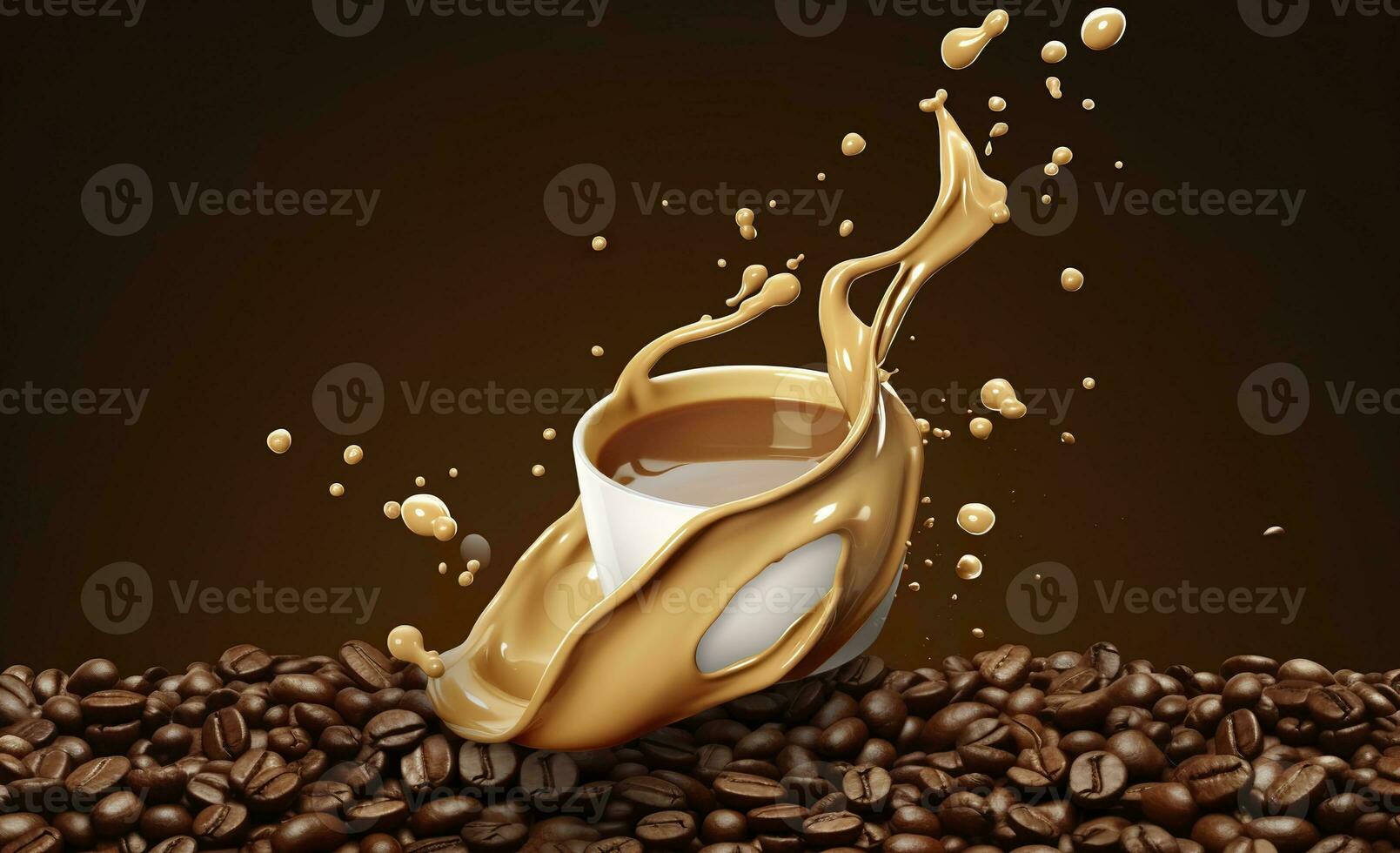 AI generated hot liquid coffee splash with Coffee Bean falling, 3d illustration. AI Generated photo