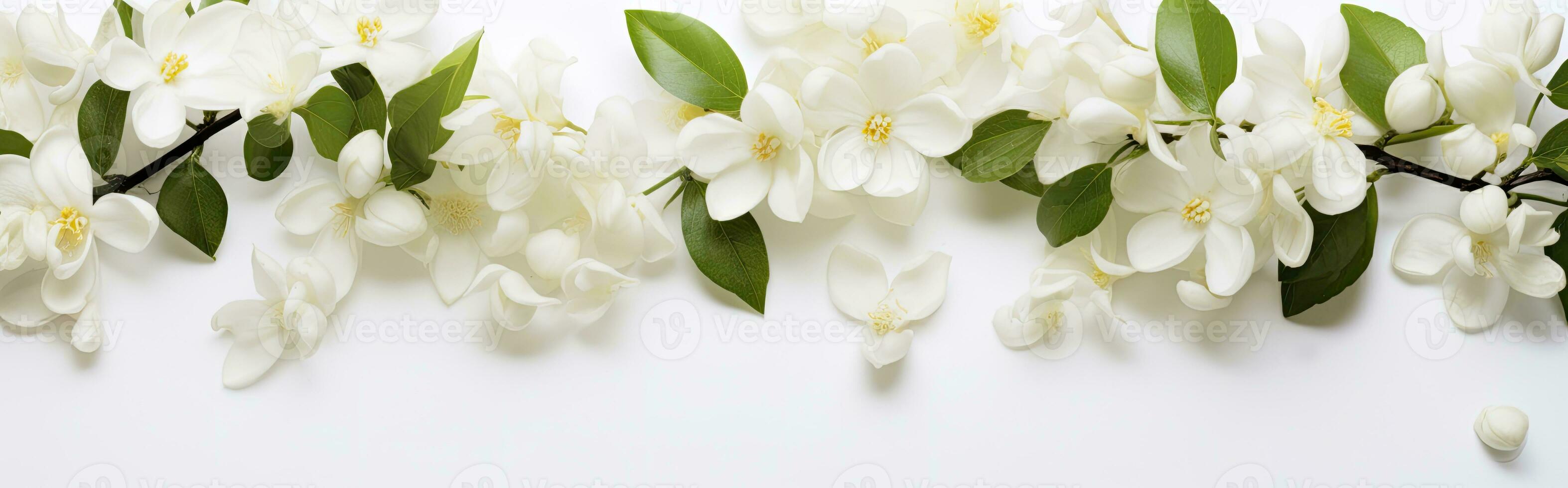 AI generated Jasmine flowers on white surface. AI Generated photo