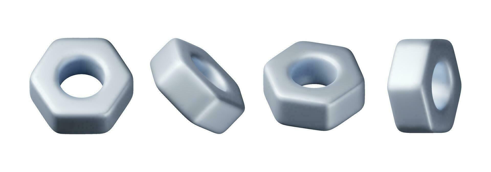 3D Hex Nuts Screw Set Isolated on White vector