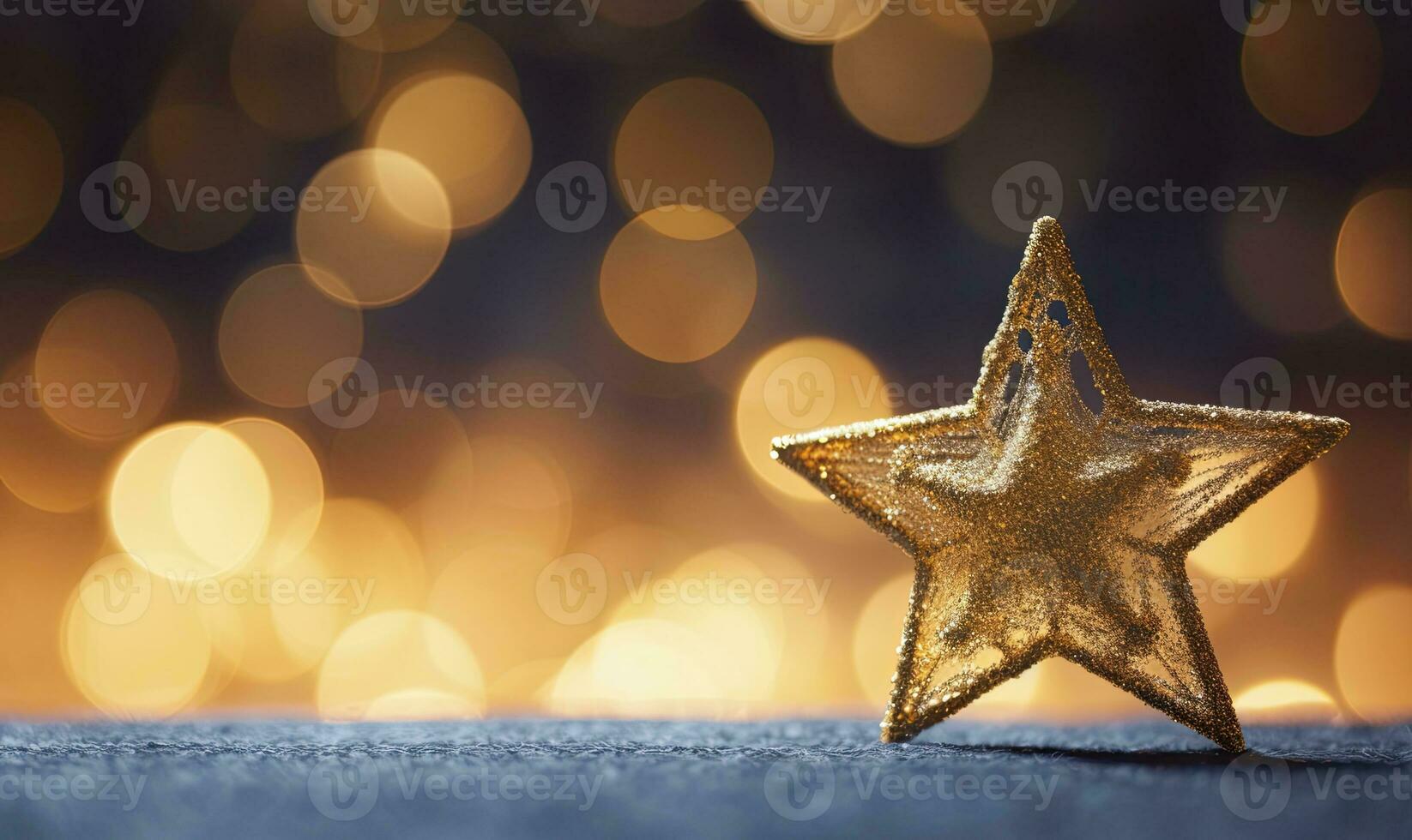 AI generated Sparkling Golden Christmas Star. Ornament Decoration Defocused Bokeh Background. AI Generated photo