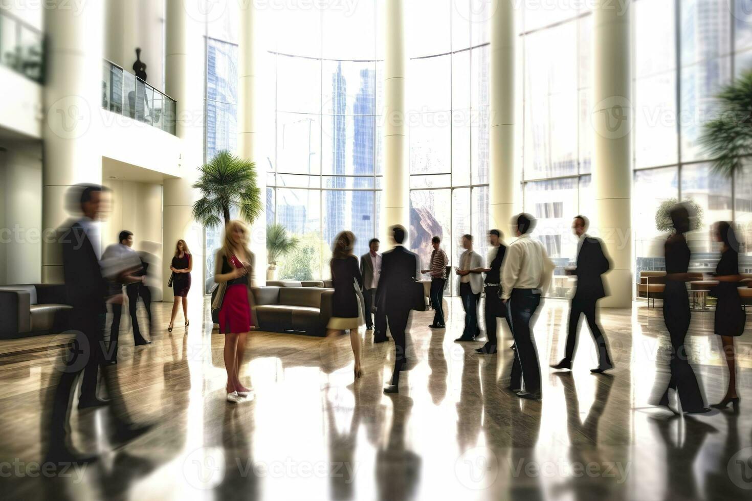 AI generated Group of people in the lobby. Business center. AI Generated photo