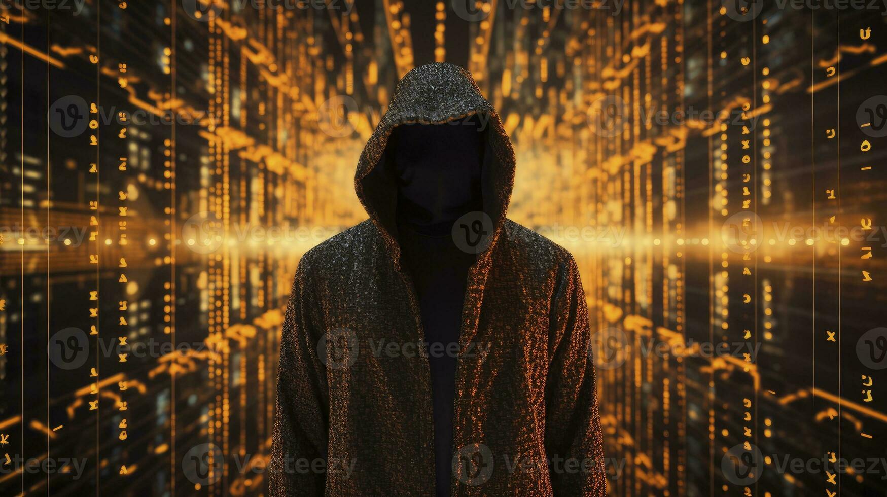 ai generado revelando el anónimo hacker digital intriga, invisible amenazas ai generado foto