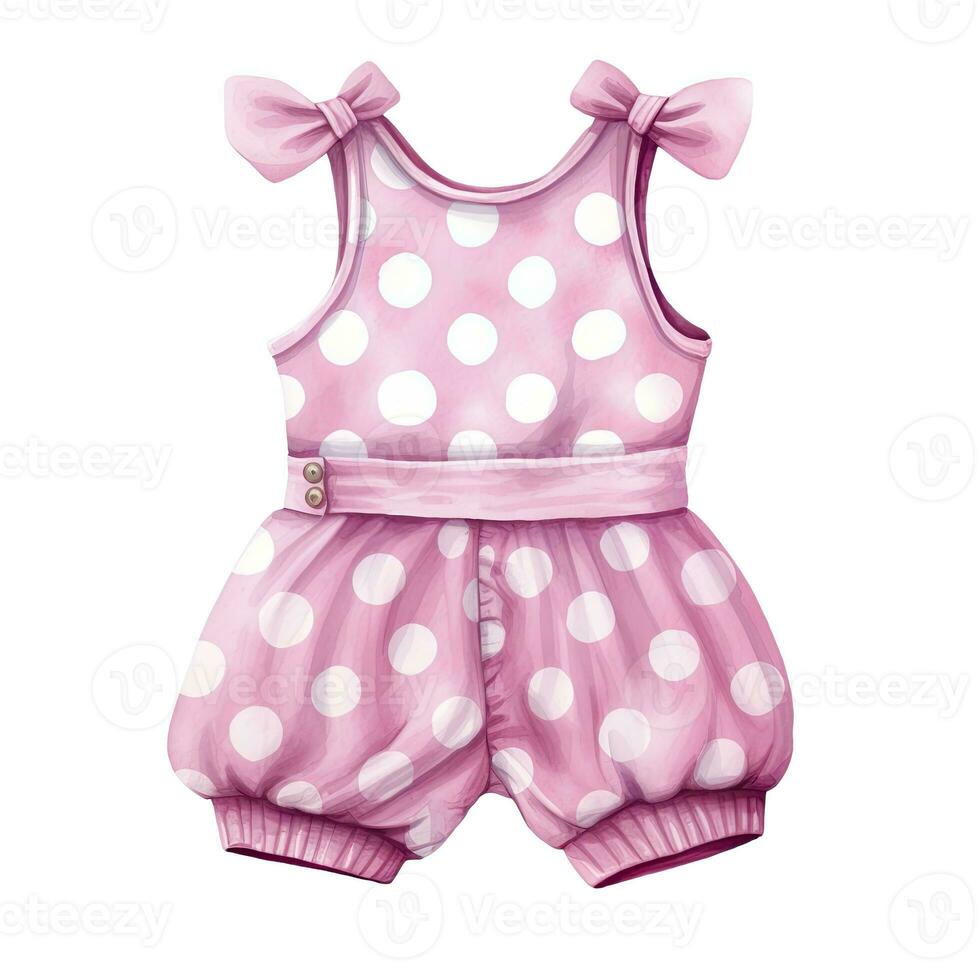AI generated Pink baby girl romper in watercolors on a white background. AI Generated photo