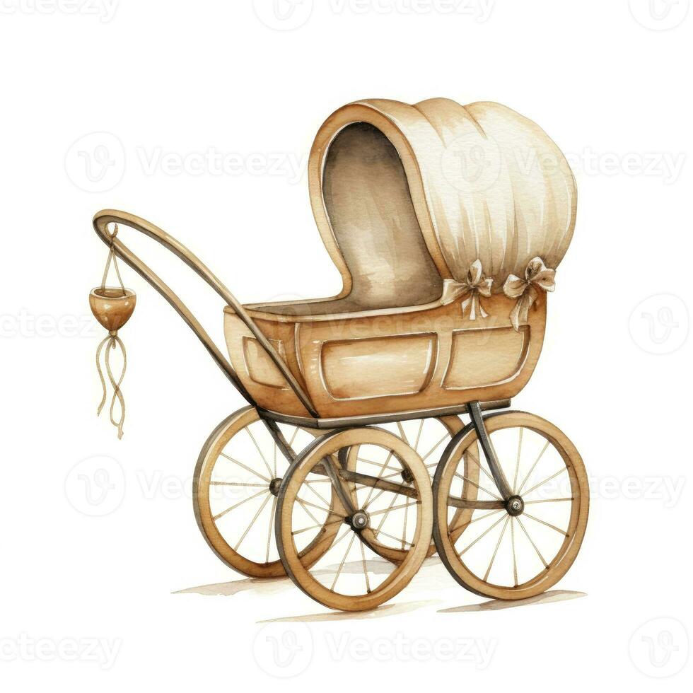 AI generated Watercolor Baby carriage Clipart on white background. AI Generated photo